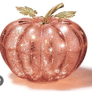 🔥🧡Gorgeous Glass Autumn Romance Light Up Pumpkin🎃🧡🔥 with Gold Accents